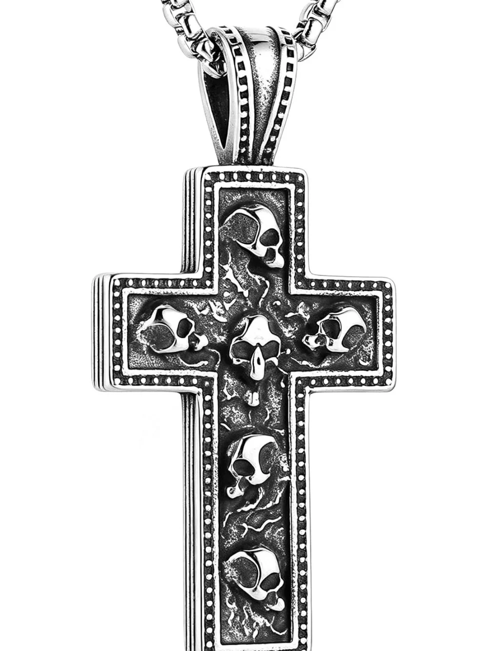 Silver Skull Cross Pendant Necklace